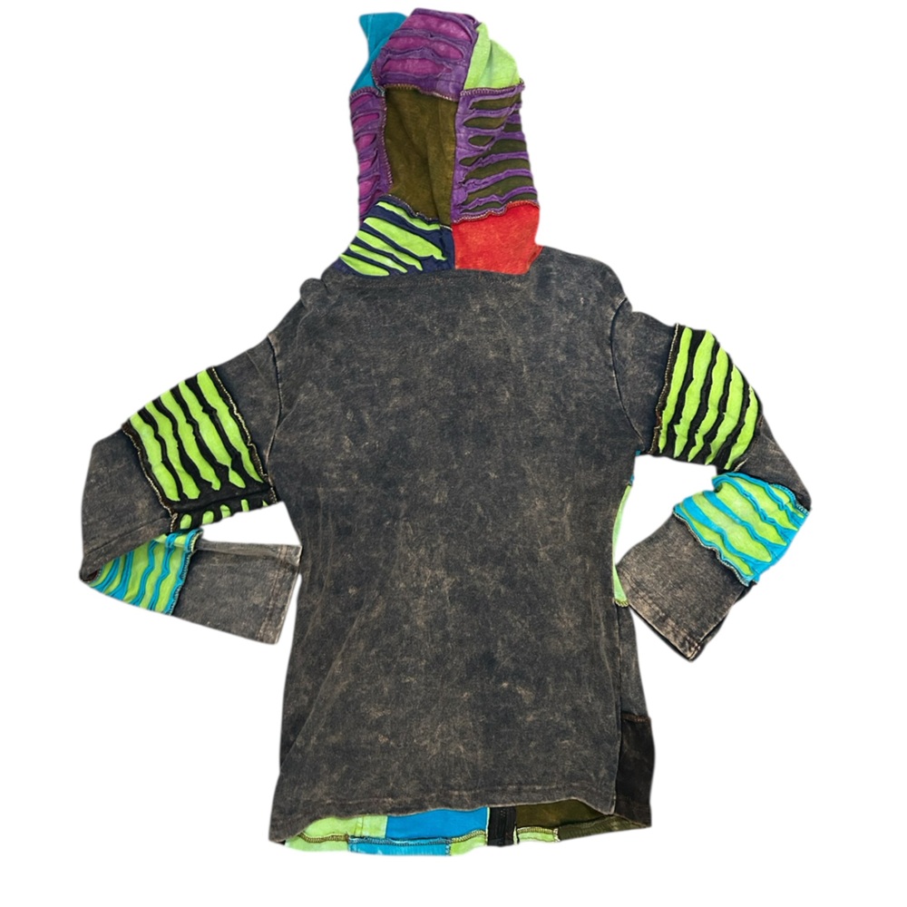 Multicolor Patchwork Zip Up Jacket With A Grunge … - image 4